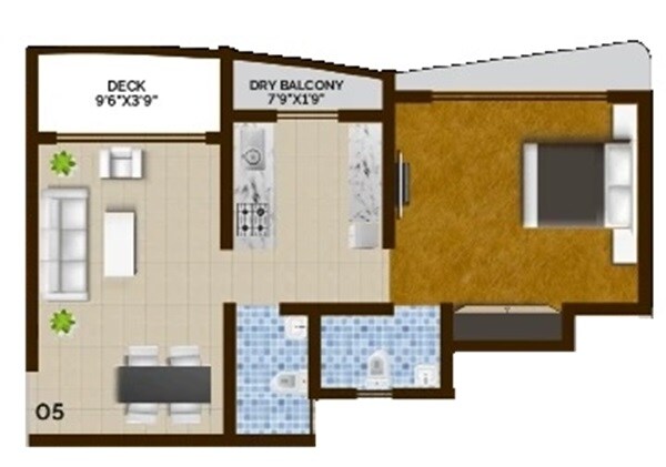 Floor plan of 1 BHK 470 Sq. Ft. Apartment in Silverline The Woods Legacy Avenue, Palghar