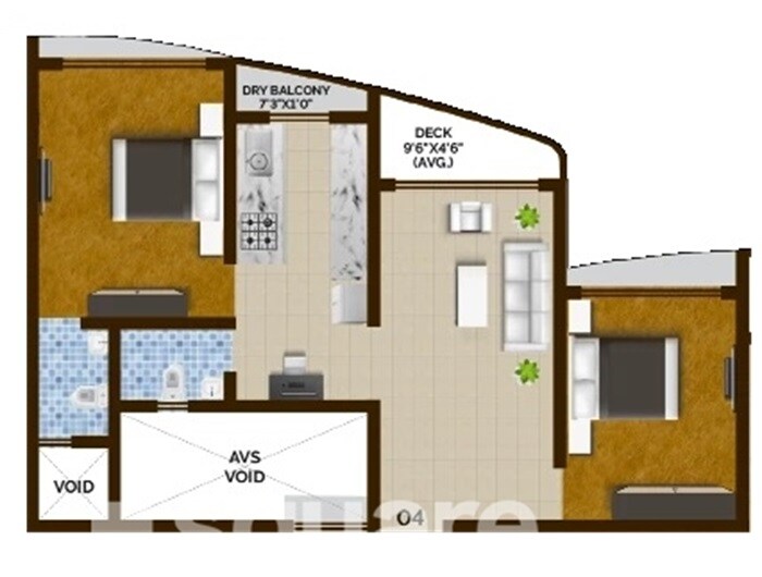 Floor plan of 2 BHK 622 Sq. Ft. Apartment in Silverline The Woods Legacy Avenue, Palghar