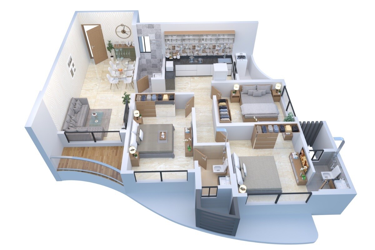Floor plan of 3 BHK 832 Sq. Ft. Apartment in Silverline The Woods Legacy Avenue, Palghar