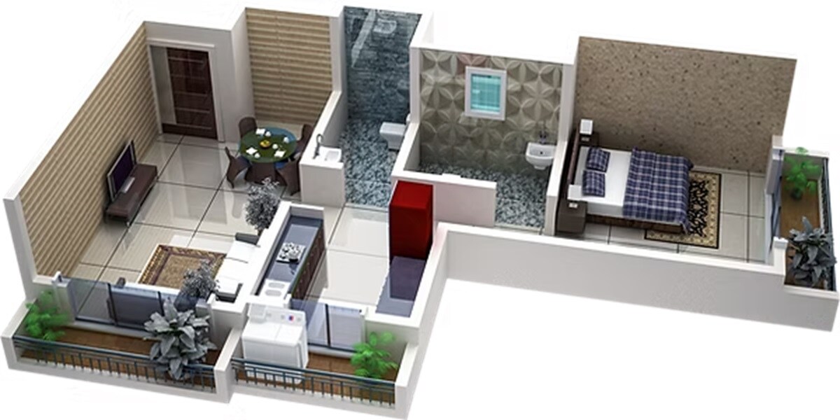 Floor plan of 1 BHK 402 Sq. Ft. Apartment in Silverlines Residency, Palghar