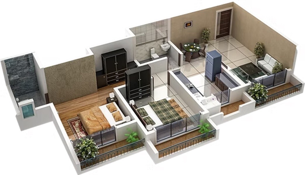 Floor plan of 2 BHK 575 Sq. Ft. Apartment in Silverlines Residency, Palghar