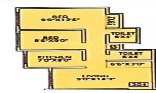 Floor plan of 2 BHK 499 Sq. Ft. Apartment in Singh Sai Rachana Apartment, Palghar