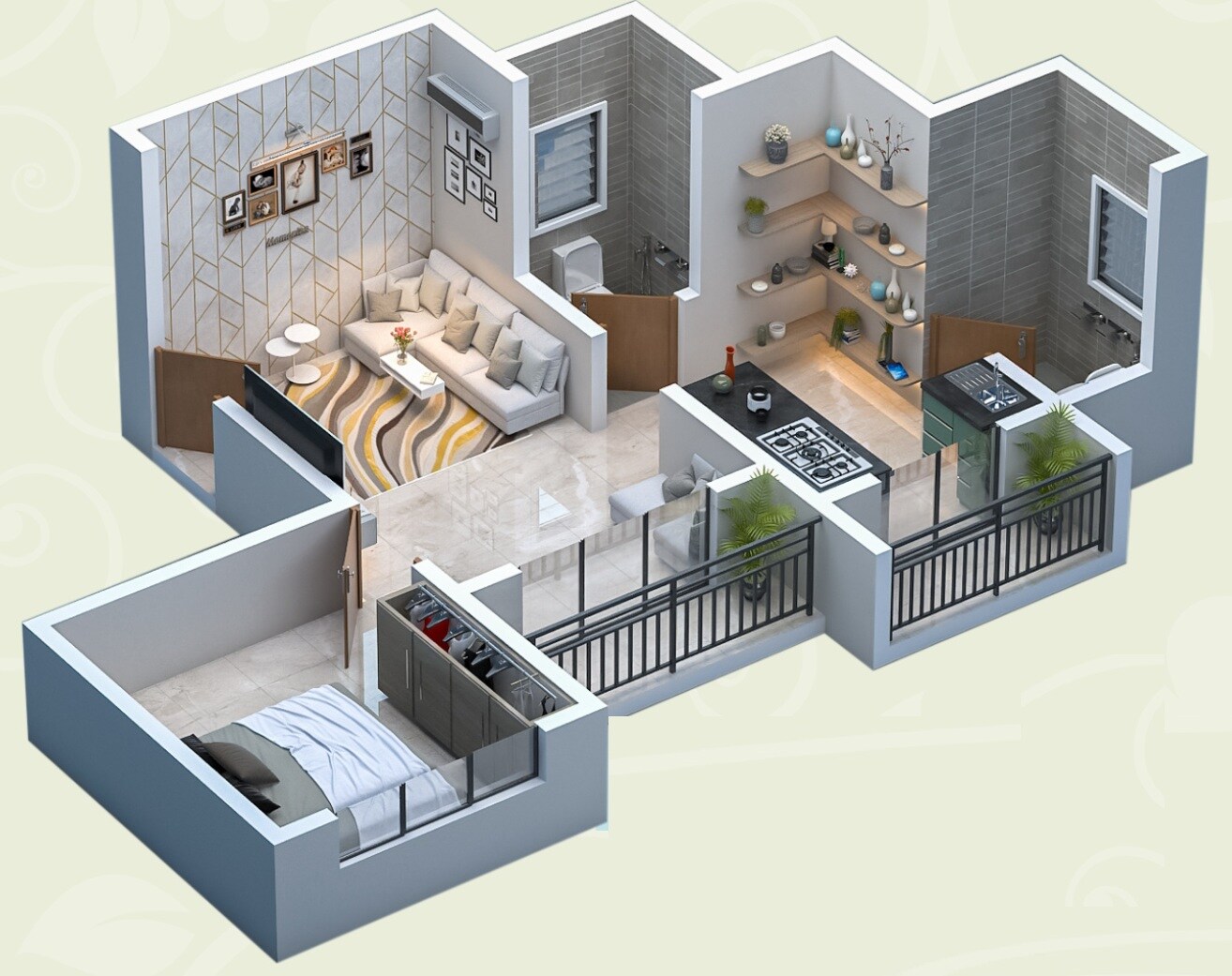 Floor plan of 1 BHK 357 Sq. Ft. Apartment in SJA Vinayak Enclave, Palghar