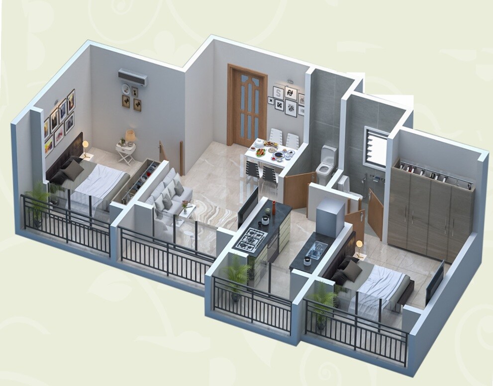 Floor plan of 2 BHK 444 Sq. Ft. Apartment in SJA Vinayak Enclave, Palghar