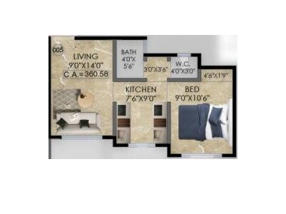 Floor plan of 1 BHK 362 Sq. Ft. Apartment in SK Heights Palghar, Palghar