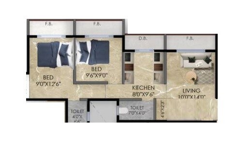 2 BHK 543 Sq. Ft. Apartment