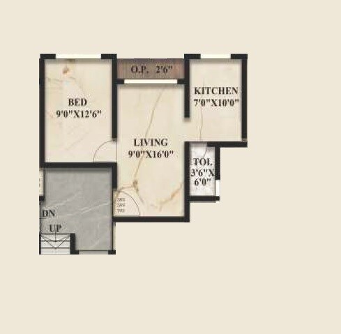 Floor plan of 1 BHK 408 Sq. Ft. Apartment in Sky Touch Angel Wings, Palghar