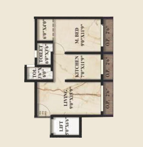 Floor plan of 1 BHK 454 Sq. Ft. Apartment in Sky Touch Angel Wings, Palghar