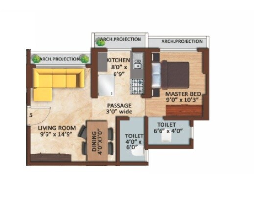 Floor plan of 1 BHK 460 Sq. Ft. Apartment in Skyland Basera Garden, Palghar