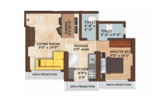 Floor plan of 1 BHK 485 Sq. Ft. Apartment in Skyland Basera Garden, Palghar