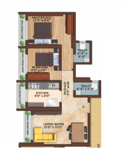 Floor plan of 2 BHK 655 Sq. Ft. Apartment in Skyland Basera Garden, Palghar