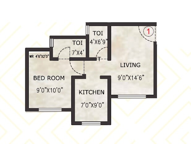 Floor plan of 1 BHK 379 Sq. Ft. Apartment in Skyline Enclave, Palghar