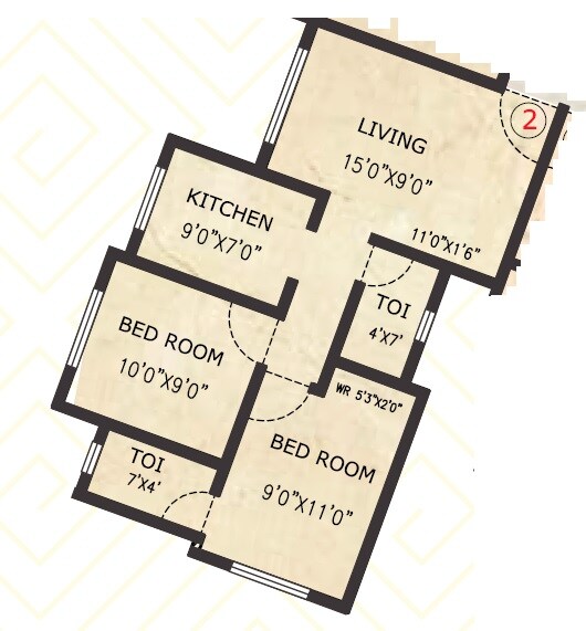 Floor plan of 2 BHK 543 Sq. Ft. Apartment in Skyline Enclave, Palghar