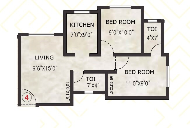 Floor plan of 2 BHK 552 Sq. Ft. Apartment in Skyline Enclave, Palghar