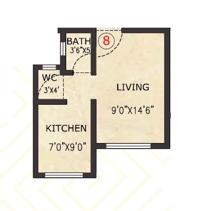 Floor plan of 256 Sq. Ft. Studio in Skyline Enclave, Palghar