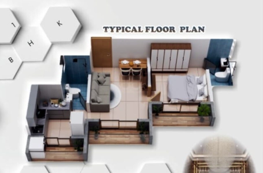 Floor plan of 1 BHK 385 Sq. Ft. Apartment in Skyline Nirvana, Palghar