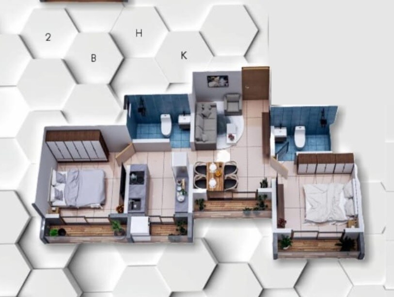 Floor plan of 2 BHK 525 Sq. Ft. Apartment in Skyline Nirvana, Palghar