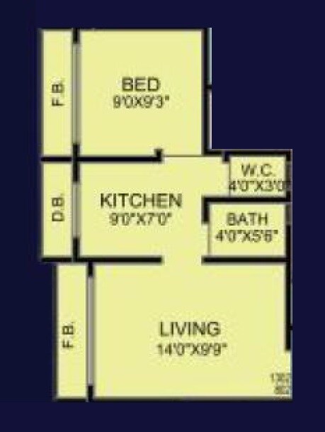 Floor plan of 1 BHK 304 Sq. Ft. Apartment in Smit Heights, Palghar
