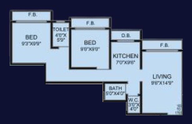 Floor plan of 2 BHK 505 Sq. Ft. Apartment in Smit Heights, Palghar