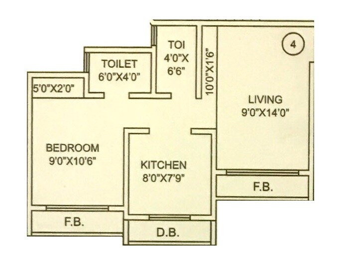 Floor plan of 1 BHK 427 Sq. Ft. Apartment in Smriti Heights, Palghar