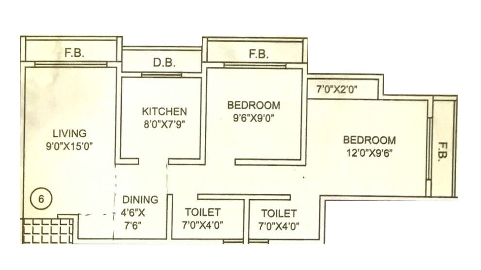 Floor plan of 2 BHK 588 Sq. Ft. Apartment in Smriti Heights, Palghar