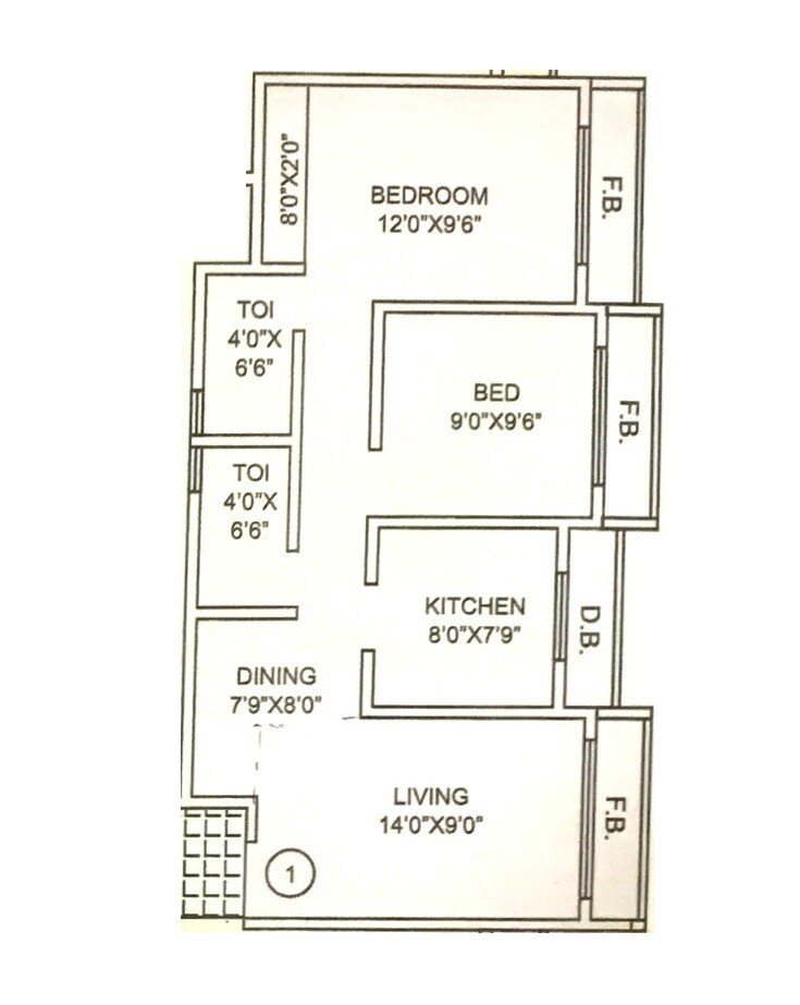 Floor plan of 2 BHK 605 Sq. Ft. Apartment in Smriti Heights, Palghar