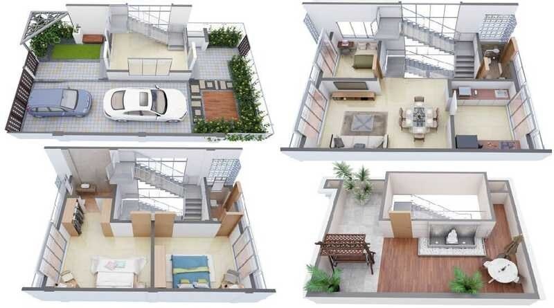 Floor plan of 3 BHK 835 Sq. Ft. Ind Floor in SMS Star The Springs, Palghar