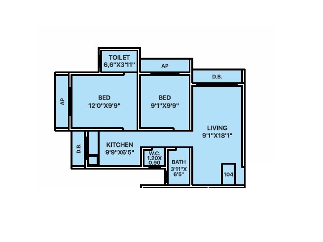Floor plan of 2 BHK 461 Sq. Ft. Apartment in Sneha Umrale Kajal CHS, Palghar