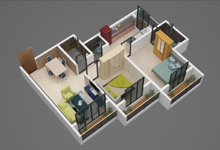 Floor plan of 2 BHK 473 Sq. Ft. Apartment in Sneha Umrale Kajal CHS, Palghar