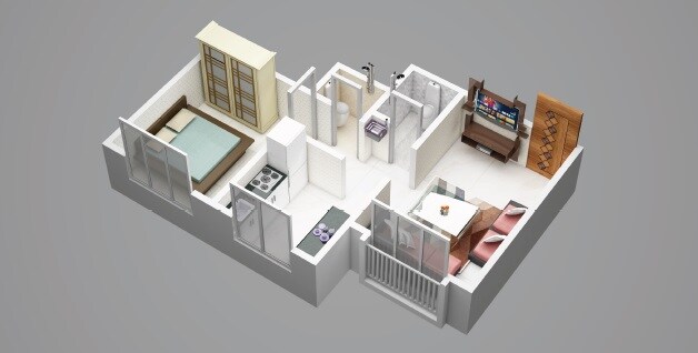 Floor plan of 1 BHK 550 Sq. Ft. Apartment in SOL Ashiyana, Palghar