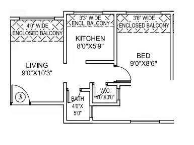Floor plan of 1 BHK 649 Sq. Ft. Apartment in SOL Ashiyana, Palghar