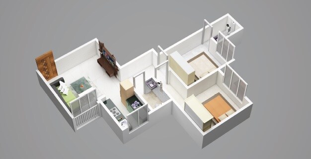 Floor plan of 2 BHK 868 Sq. Ft. Apartment in SOL Ashiyana, Palghar