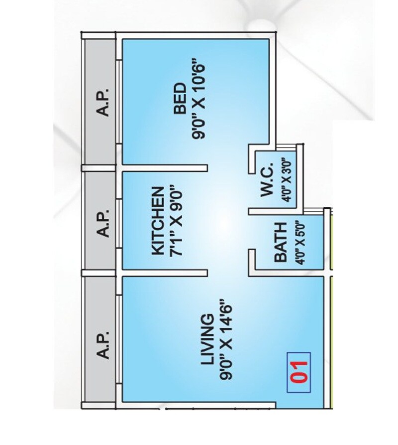 Floor plan of 1 BHK 401 Sq. Ft. Apartment in Solitaire Raj Accord, Palghar