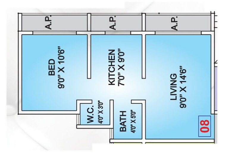 Floor plan of 1 BHK 421 Sq. Ft. Apartment in Solitaire Raj Accord, Palghar