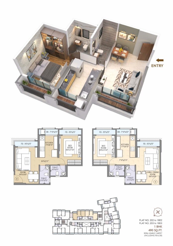 Floor plan of 1 BHK 490 Sq. Ft. Apartment in Space Yashwant County, Palghar