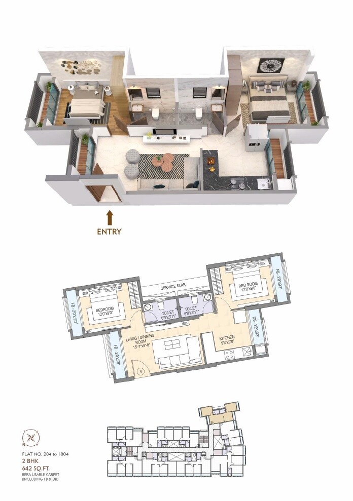 Floor plan of 2 BHK 708 Sq. Ft. Apartment in Space Yashwant County, Palghar