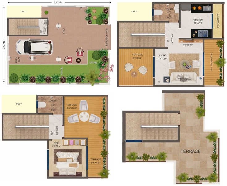 Floor plan of 1 BHK 364 Sq. Ft. Villa in Spanish Residency, Palghar