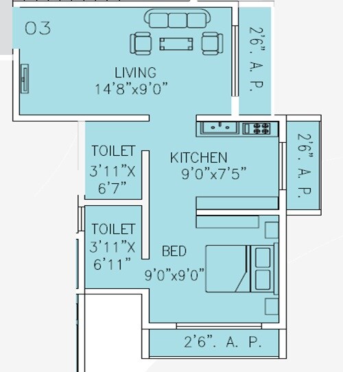 Floor plan of 1 BHK 320 Sq. Ft. Apartment in Square Green Valley, Palghar
