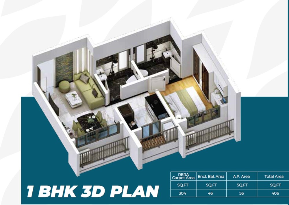 Floor plan of 1 BHK 330 Sq. Ft. Apartment in Square Green Valley, Palghar