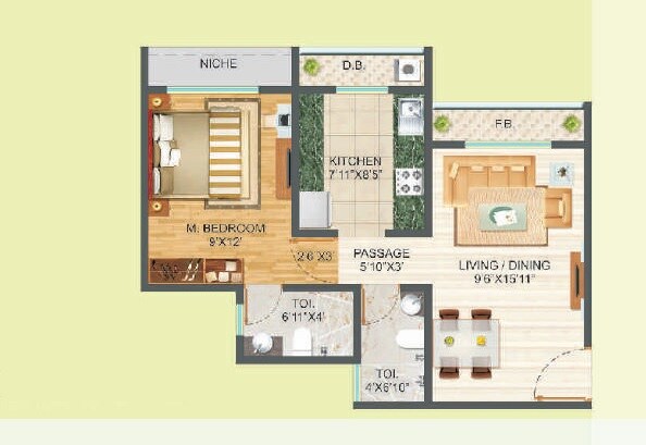 Floor plan of 1 BHK 416 Sq. Ft. Apartment in Sri Dutt Garden Avenue K, Palghar