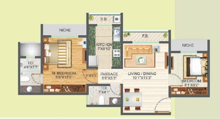 Floor plan of 2 BHK 591 Sq. Ft. Apartment in Sri Dutt Garden Avenue K, Palghar