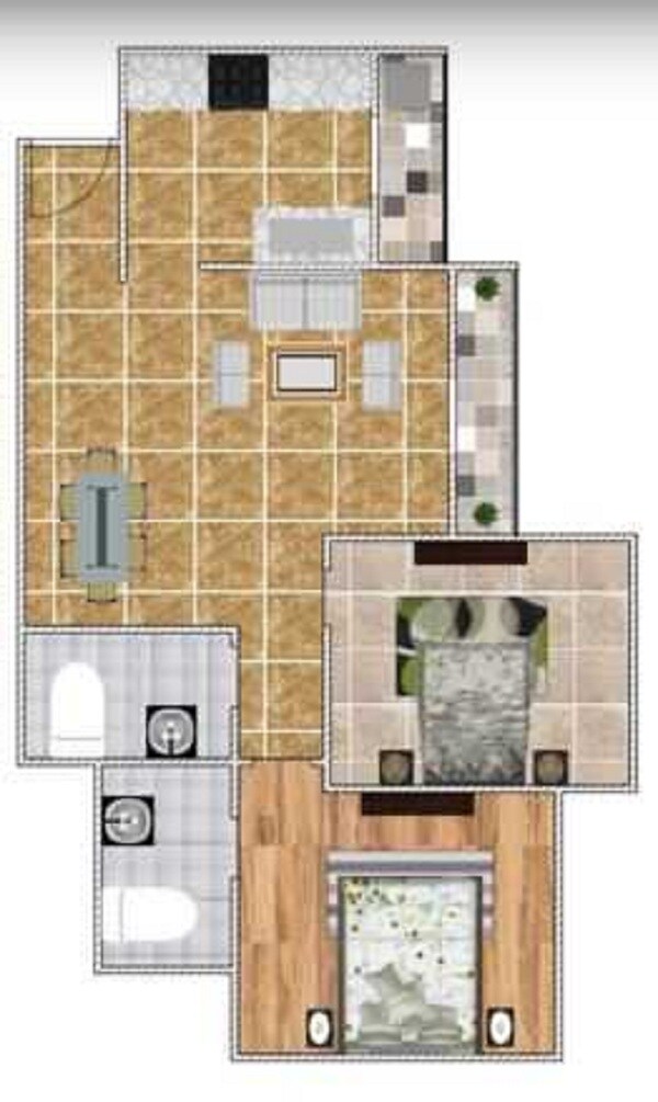 Floor plan of 2 BHK 493 Sq. Ft. Apartment in Sri Dutt s Garden Avenue-K, Palghar
