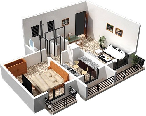 Floor plan of 1 BHK 356 Sq. Ft. Apartment in Srushti Shri Rajendra Srushti, Palghar