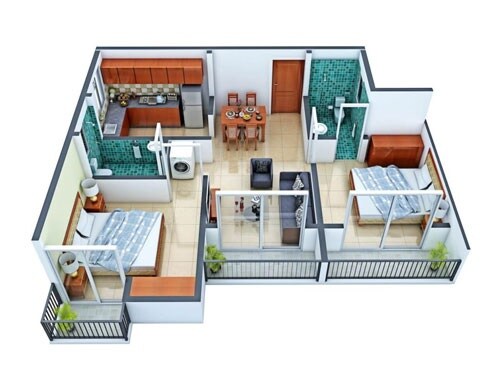 2 BHK 406 Sq. Ft. Apartment