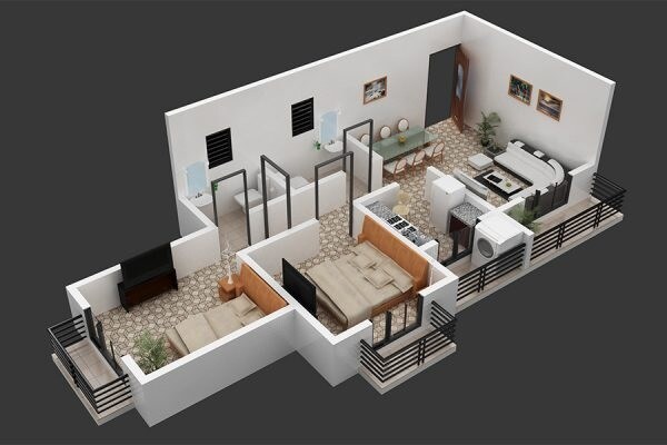 Floor plan of 2 BHK 460 Sq. Ft. Apartment in Srushti Shri Rajendra Srushti, Palghar