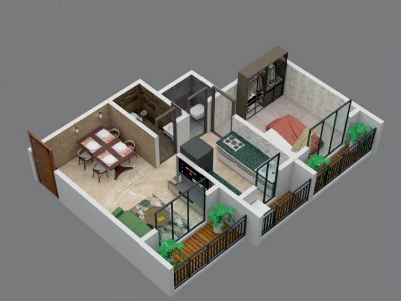 Floor plan of 1 BHK 364 Sq. Ft. Apartment in Star Samruddhi, Palghar