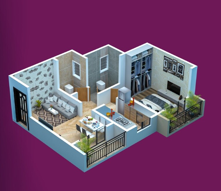 Floor plan of 1 BHK 390 Sq. Ft. Apartment in Star Signature City, Palghar