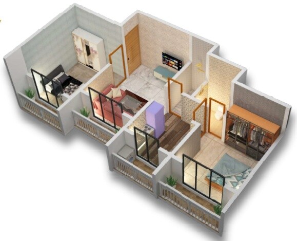 Floor plan of 2 BHK 650 Sq. Ft. Apartment in Star Virathan City, Palghar