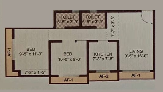 Floor plan of 2 BHK 651 Sq. Ft. Apartment in Sterling Heights Vasai East, Palghar