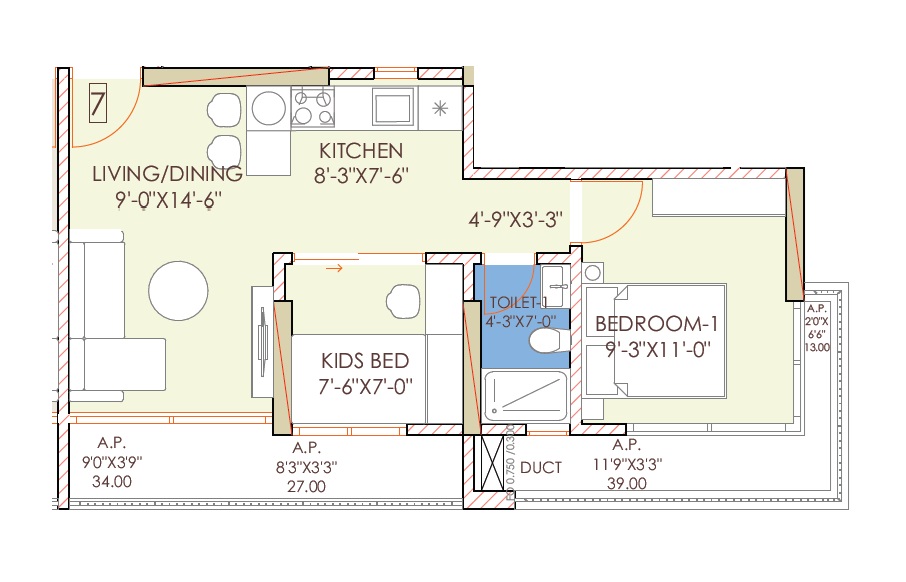 1 BHK 534 Sq. Ft. Apartment in Sudham Shree Krishna Heights